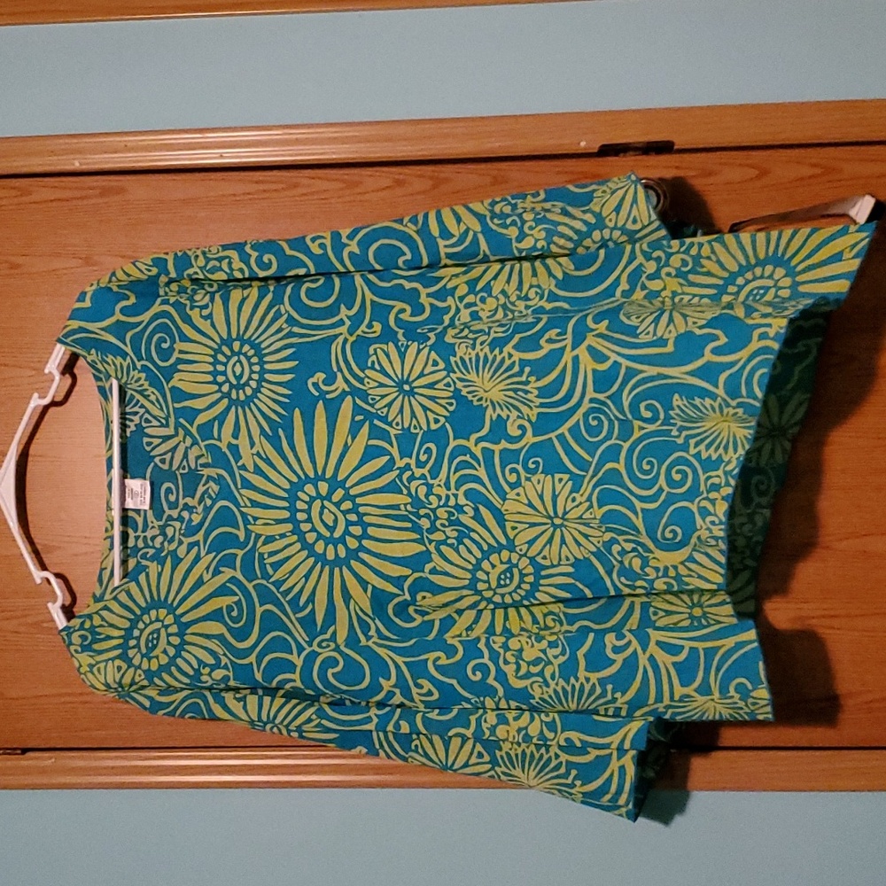 Blue sunflower print Paradiso shirt, size 1x